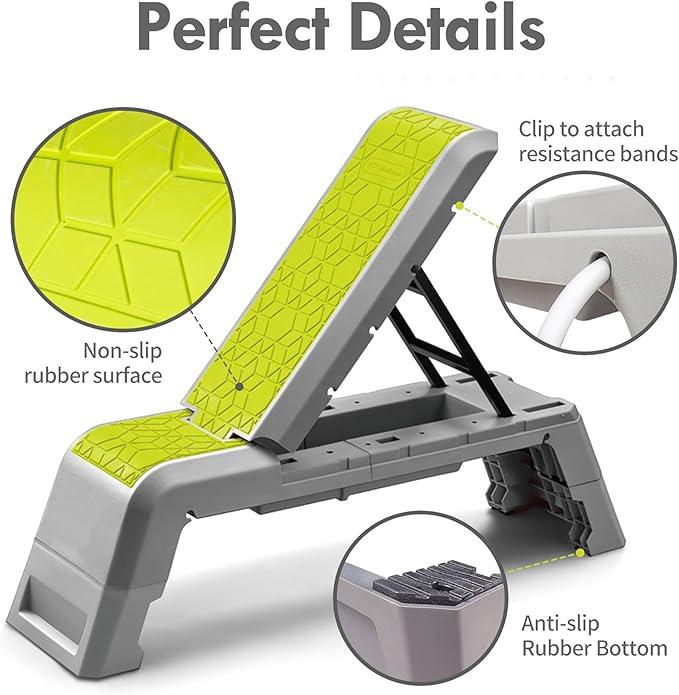 leikefitness Exercise Step Platform, Multifunctional Aerobic Deck with Cord and Adjustable Dumbbell