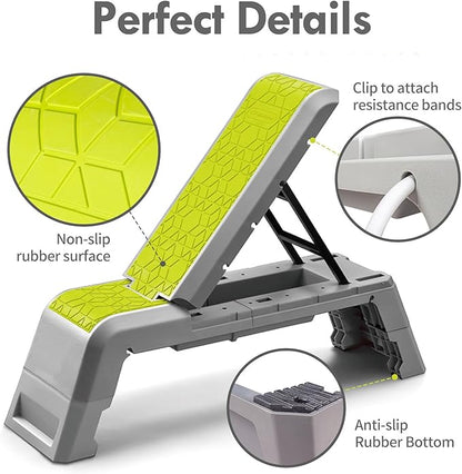 leikefitness Exercise Step Platform, Multifunctional Aerobic Deck with Cord and Adjustable Dumbbell