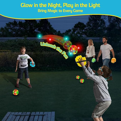punkdog LED Toss and Catch Ball Game Set - 1 LED and 1 Regular Suction Cup Ball with 2 Easy-Grip
