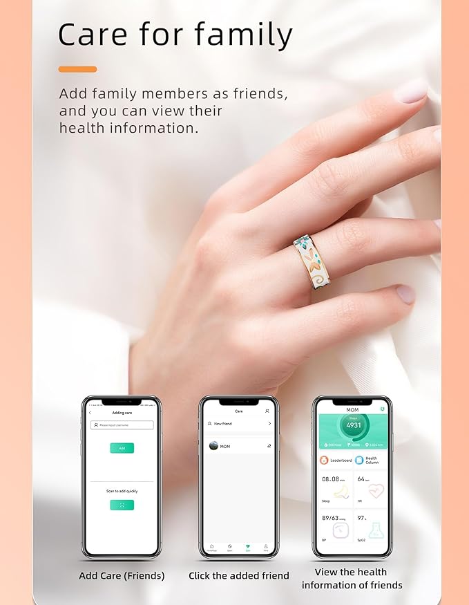 Ladies Smart Ring for Women Health Ring Blood Pressure Heart Rate Monitor Sleep Tracker Fitness
