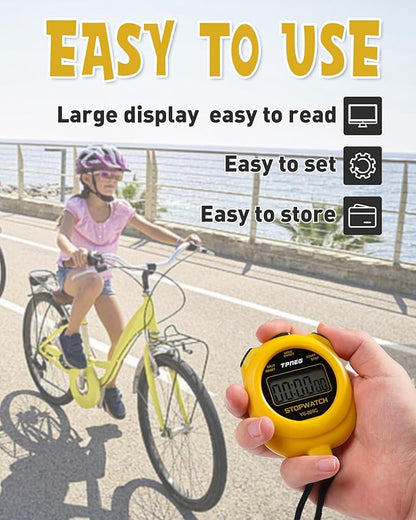 Simple Stopwatch Timer - Easy to Use, Set Up, Read, and Carry - Large Display - On/Off, AAA Battery