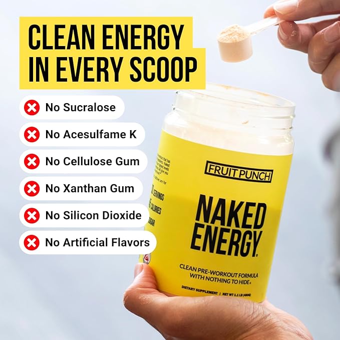 NAKED Fruit Punch Energy - Clean Pre Workout Supplement for Men and Women, Vegan Friendly, No Added