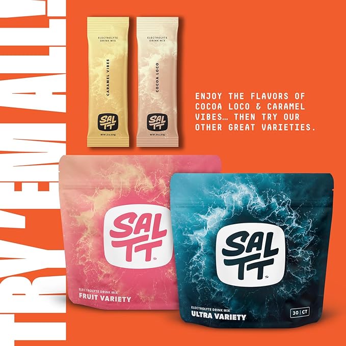 SALTT Electrolytes Powder Packets, Cocoa Variety Pack (30 Packets) - Magnesium, Potassium, Sodium
