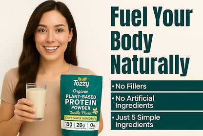 TOZZY Vegan Pea Protein Powder | Plant-Based Protein | Only 5 Simple Ingredients | 20g Protein, 100