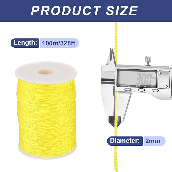 MECCANIXITY 1/12 Inch Polypropylene Rope Braided Ropes, 328ft Nylon Rope Hollow Utility Cord for