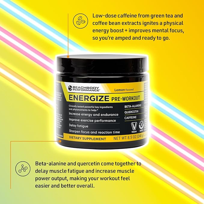 BODi Energize Pre Workout Powder - Beta-Alanine, Quercetin & Low-Dose Caffeine Formula for Enhanced