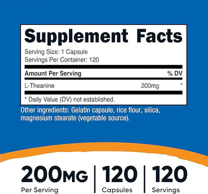 Nutricost L-Theanine 200mg, 120 Capsules, Double Strength - Non-GMO, Gluten Free
