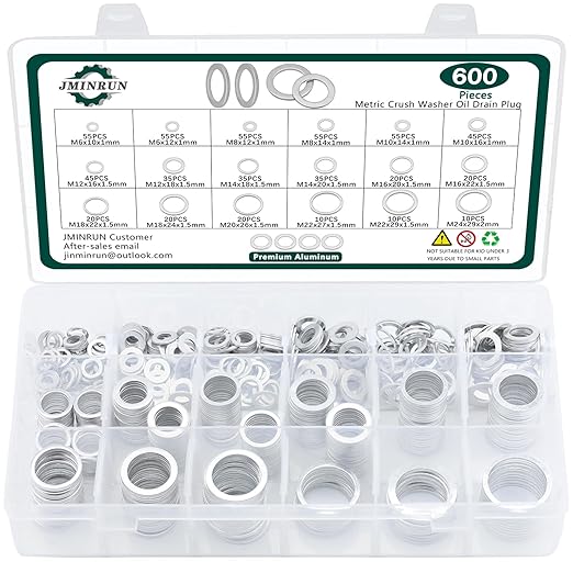 600PCS Oil Drain Plug Gasket Kit,18 Sizes Aluminum Crush Washers Assortment Kit,Automotive, Crush