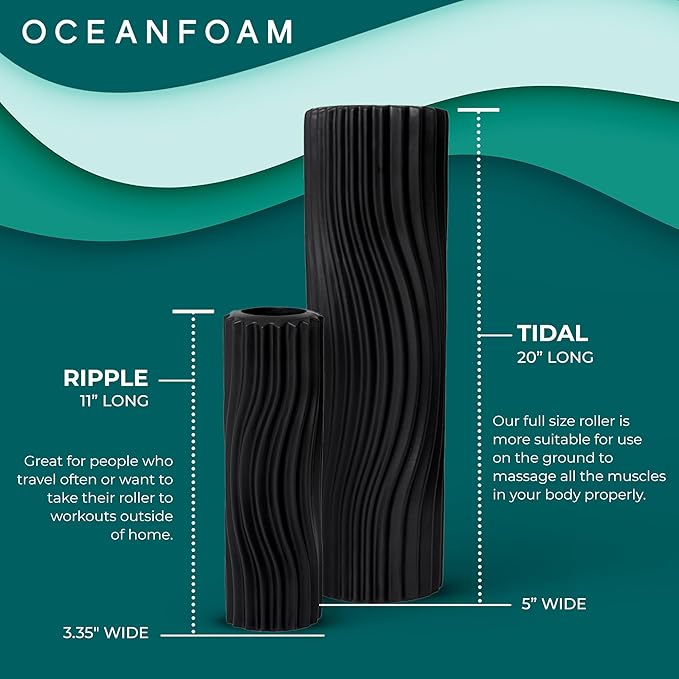 Oceanfoam Tidal Roller - Black - Muscle Massage Foam Roller for Back Pain & Stretching - Firm and
