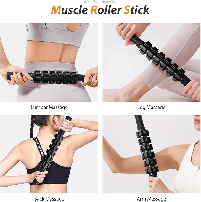5 in1 Foam Roller Set, Trigger Point Foam Roller, Massage Roller Stick, Massage Ball, Resistance