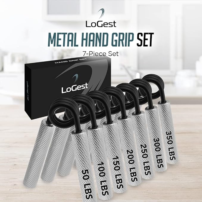 Logest Metal Hand Grip Set, 100LB-350LB 6 Pack 50LB-350LB 7 Pack No Slip Heavy-Duty Grip