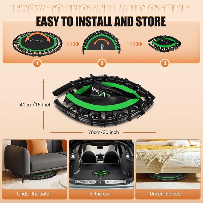 ANCHEER 40" Foldable Mini Trampoline,Max Load 450lbs/550lbs Indoor Trampoline,with 4 Level