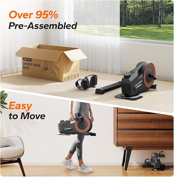 Under Desk Bike Pedal Exerciser, Quiet Magnetic Mini Exercise Bike with MERACH App for Arm, Leg