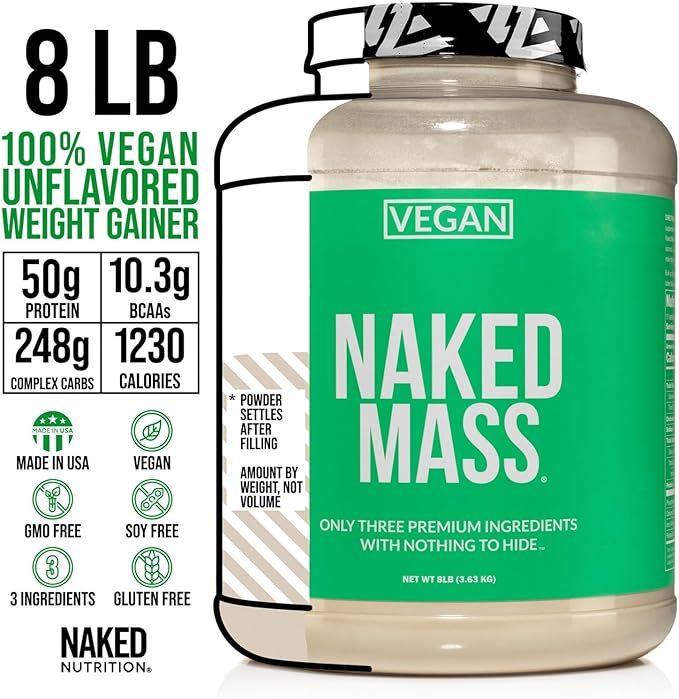 NAKED Vegan Mass - Natural Vegan Weight Gainer Protein Powder - 1,230 Calories, Non-GMO, Soy &