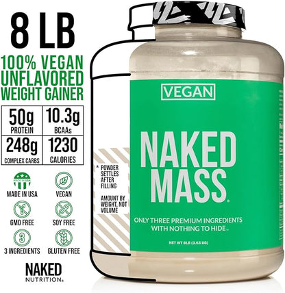 NAKED Vegan Mass - Natural Vegan Weight Gainer Protein Powder - 1,230 Calories, Non-GMO, Soy &
