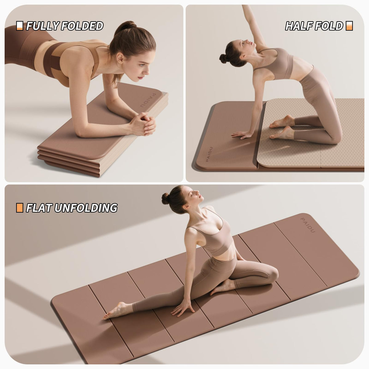 PAIDU Foldable Yoga Mat 10MM Thick SGS Certified TPE 75x26" Portable