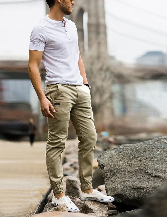 Men Joggers Chino Cargo Pants Hiking Outdoor Recreation Pants Twill Fitness Track Jogging Pants
