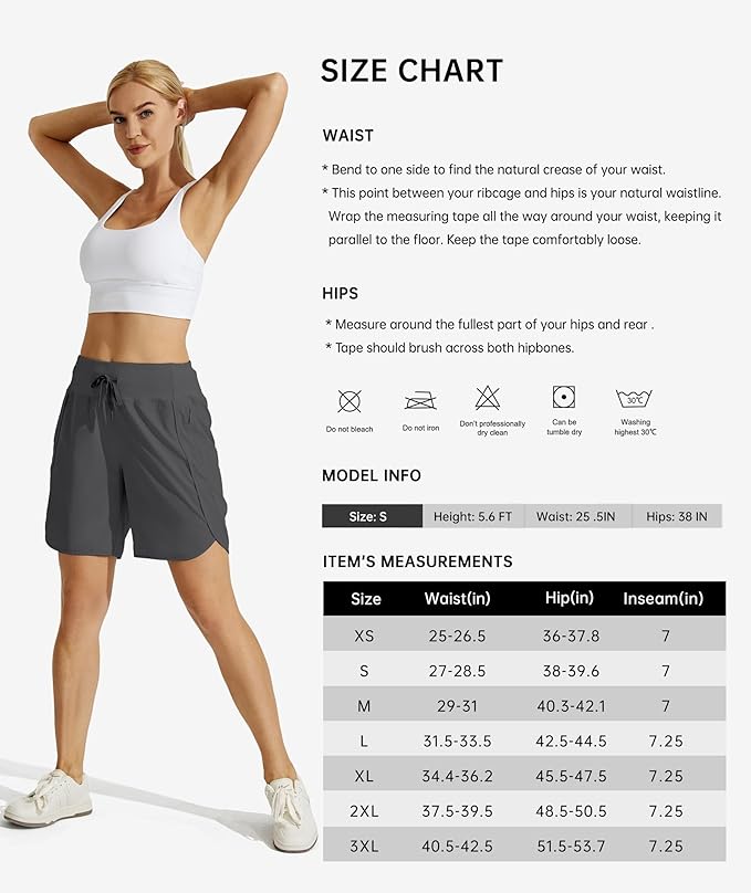 Willit Women's 7" Athletic Running Shorts Long Workout Hiking Shorts Quick Dry High Waisted Active