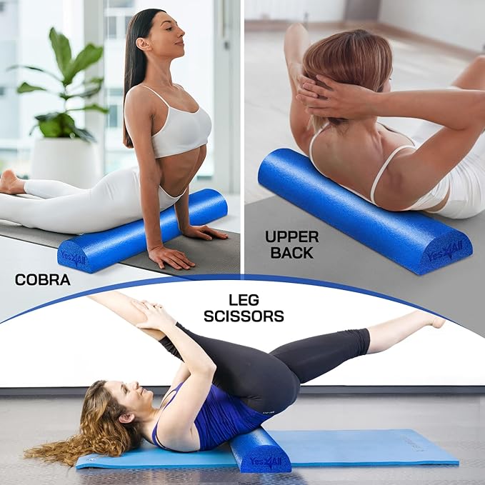 Yes4All Medium Firm Half Foam Rollers for Post-Workout Relaxation, 12/18/24/36 inch PE Foam Roll