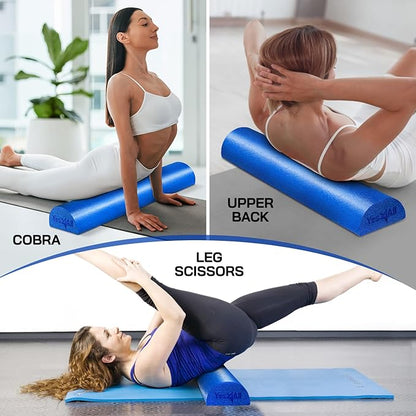 Yes4All Medium Firm Half Foam Rollers for Post-Workout Relaxation, 12/18/24/36 inch PE Foam Roll