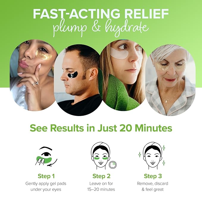 ToGoSpa Green Tea EYES, Dark Circle Warrior | Premium Clean Anti-Aging Gel Pads with Collagen