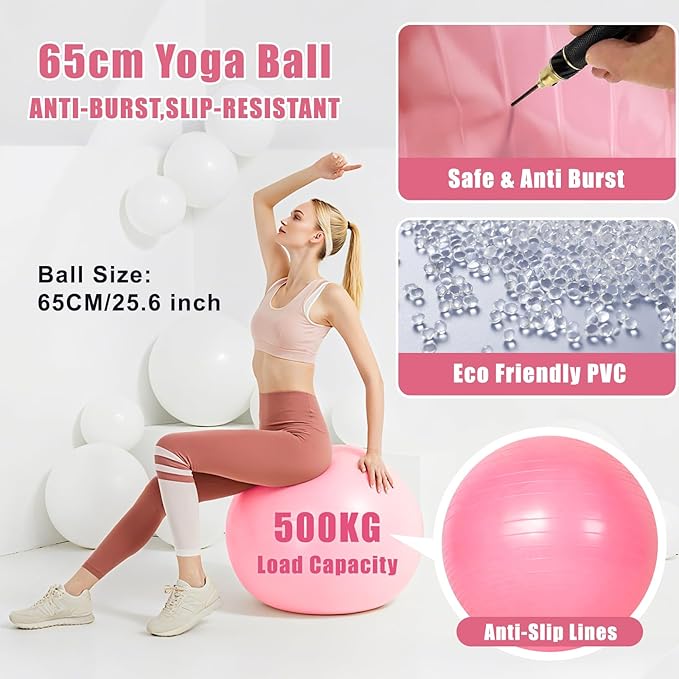 Pilates Essentials Kit for Home Workouts, Pink Pilates Equipment with Pilates Ring and Ball Set for