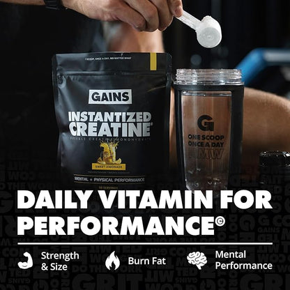 Gains in Bulk Instantized Creatine Monohydrate for Women and Men, Soluble Pre Workout Powder