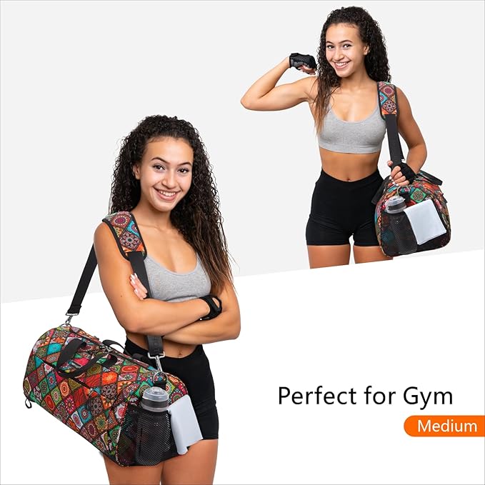 TOPDesign Gym Bag for Women, Duffel Bag with Shoe Compartment & Wet Pocket for Travel Sports (M