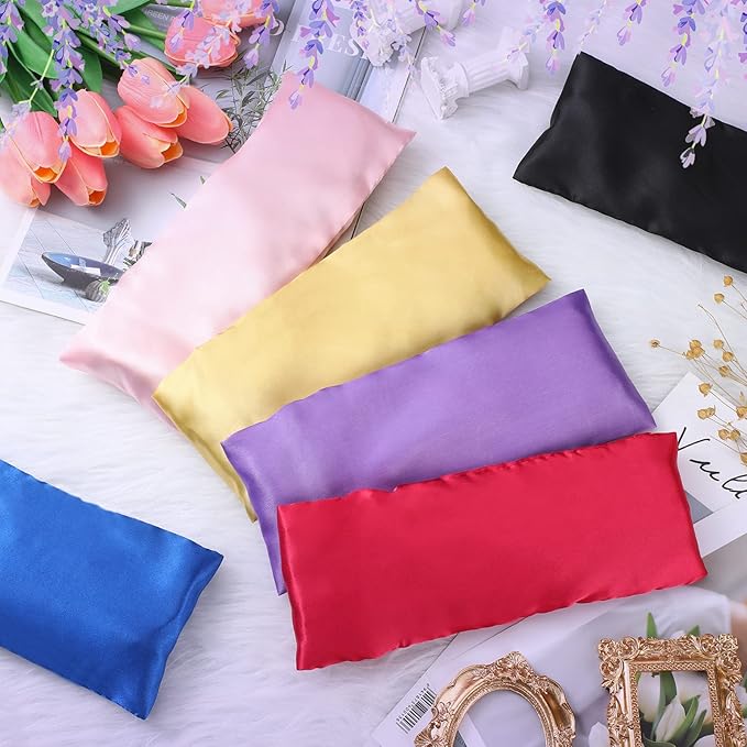 Tudomro 6 Pieces Satin Eye Pillow Case Washable Yoga Eye Pillow Cover Light Weight Removable Cover