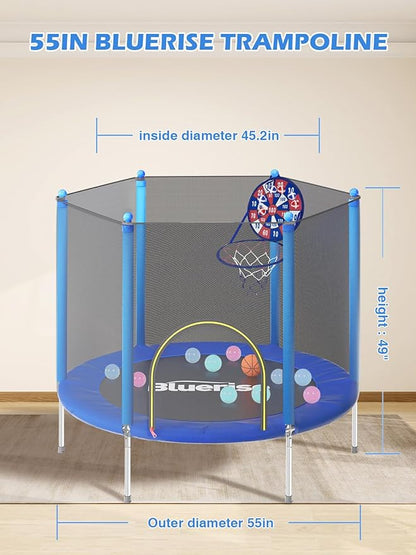 BLUERISE Trampoline 55IN 6FT Toddler Trampoline for Kids Indoor Outdoor Play for Kids Trampoline