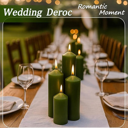 36 Pcs Green Pillar Candles Bulk Set，Hurricane Candlesï¼? Different Lengths (12 Each)，Dripless