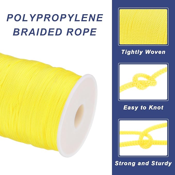 MECCANIXITY 1/12 Inch Polypropylene Rope Braided Ropes, 328ft Nylon Rope Hollow Utility Cord for