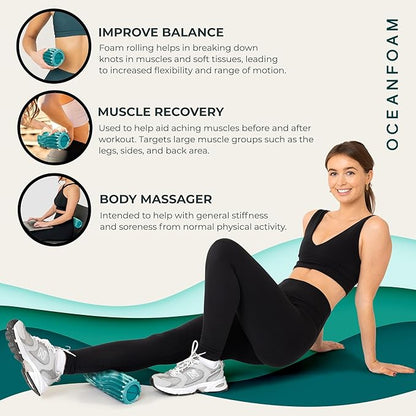 Oceanfoam Ripple Travel Foam Roller (11" x 3.35") Firm Mini Foam Roller for Physical Therapy, Deep