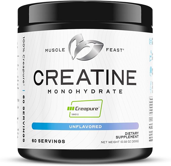Muscle Feast Creapure Creatine Monohydrate Powder, Vegan Keto Friendly Gluten-Free, Mass Gainer