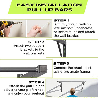 Heavy-Duty Wall Mounted Pull Up Bar - 500 lbs Weight Capacity | Maintain Upper Body Strength & Core