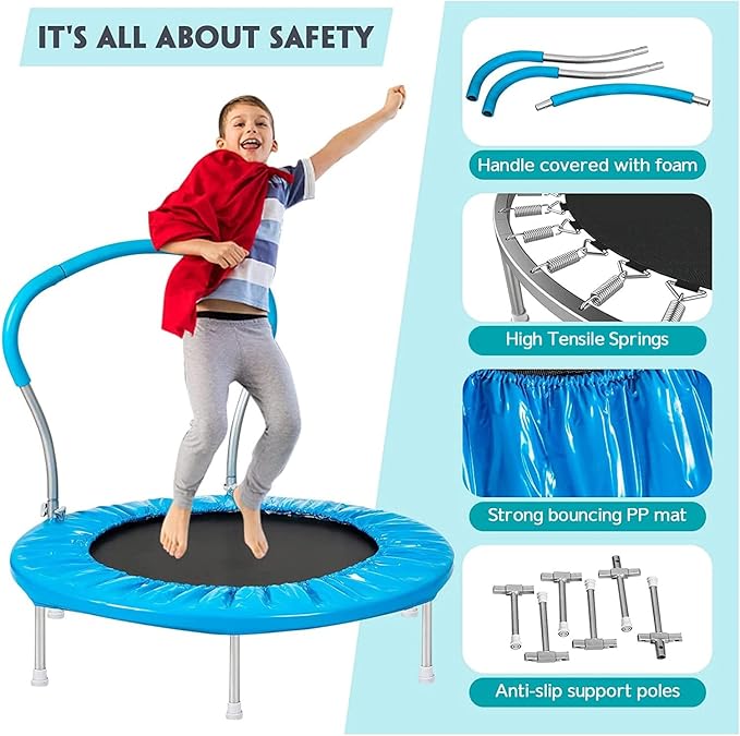 36-Inch Kids Trampoline with Handle - Indoor Mini Tranpoline for Toddlers, Small Fitness Rebounder