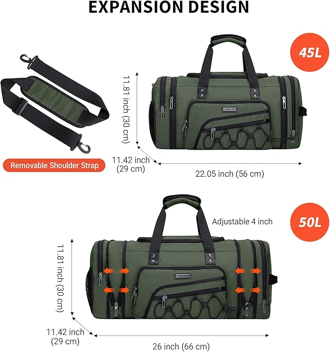 WITZMAN Duffle Bag for Men Nylon Large Gym Weekender Bag with Shoe Compartment Expandable Carry on