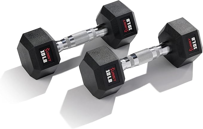 Sunny Health & Fitness Hex Style Dumbbell 5 LBS TO 50 LBS Chrome Handles, Hand Weight for Strength