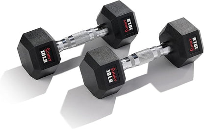 Sunny Health & Fitness Hex Style Dumbbell 5 LBS TO 50 LBS Chrome Handles, Hand Weight for Strength
