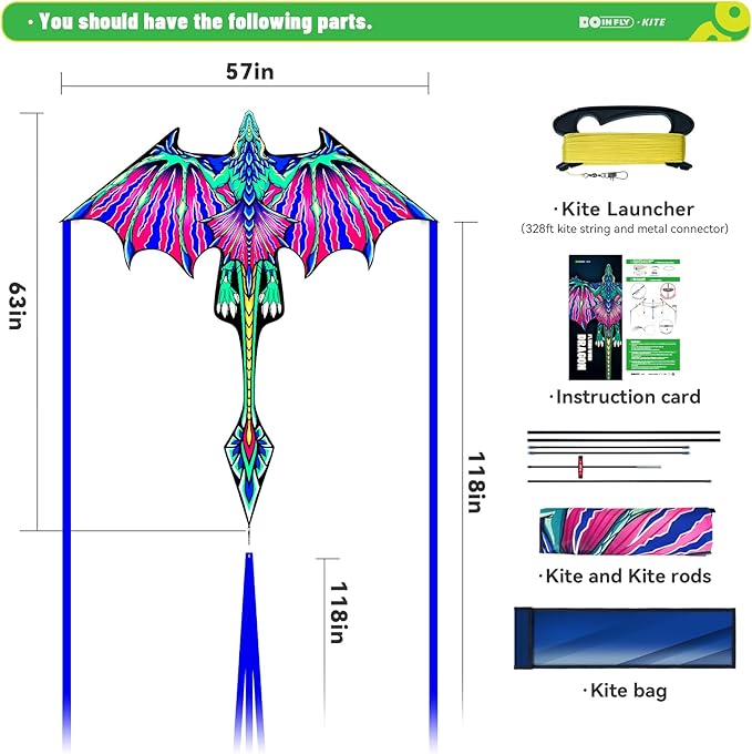 Kite- Classical Dragon Kite ，Pink Wings Dragon Kites for Kids and Adults,Easy to Fly for Beginner