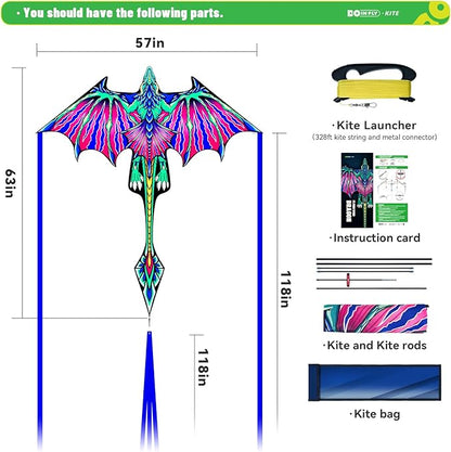 Kite- Classical Dragon Kite ，Pink Wings Dragon Kites for Kids and Adults,Easy to Fly for Beginner