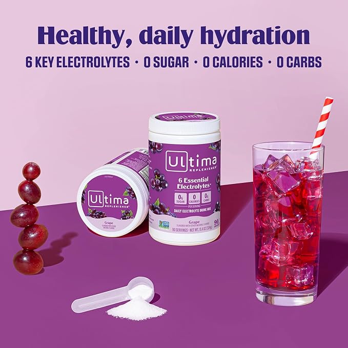 Ultima Replenisher Daily Electrolyte Powder Drink Mix – Sugar Free – Grape, 90 Servings – Hydration