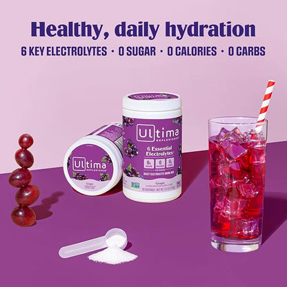 Ultima Replenisher Daily Electrolyte Powder Drink Mix – Sugar Free – Grape, 90 Servings – Hydration