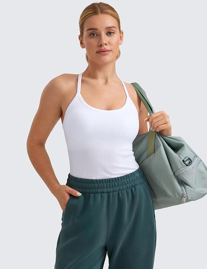 CRZ YOGA Seamless Workout Tank Tops for Women Racerback Athletic Camisole Sports Shirts with Built