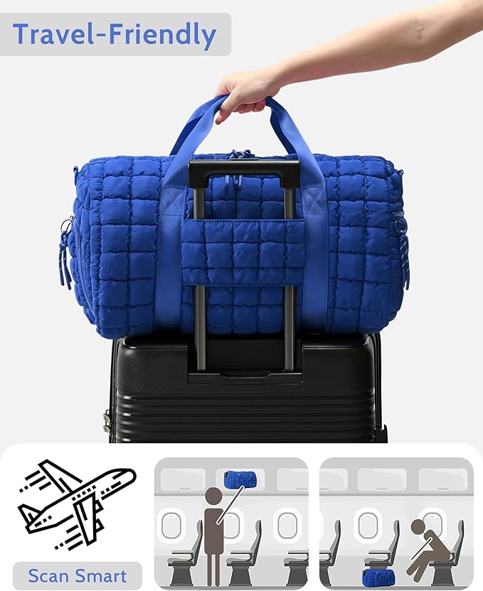 Quilted Duffel Travel Bag for Women, Puffer Gym Duffle Bag with Shoe Compartment Lightweight Large