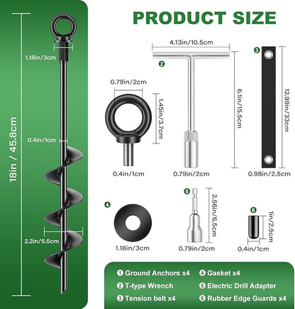 18 Inch Ground Anchors 4 Packs Heavy Duty Fully Welded Trampoline Stakes Screw in Anchors for Swing