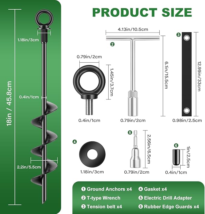 Ground Anchors Heavy Duty Tent Stakes 18 Inch Swing Set Anchors Kit Screw in Fully Welded Spiral