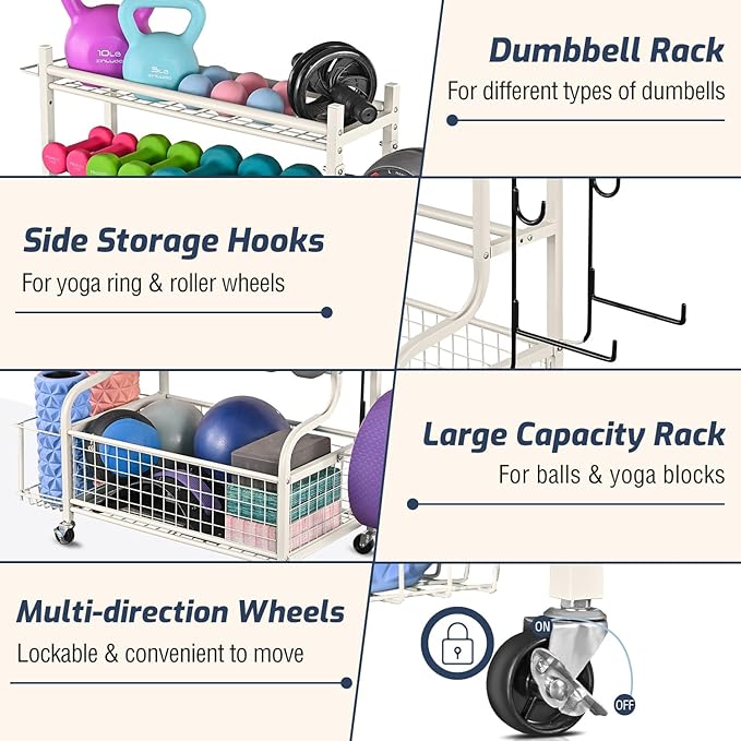 PLKOW Dumbbell Rack, Weight Rack for Dumbbells, Home Gym Storage for Dumbbells Kettlebells Yoga Mat