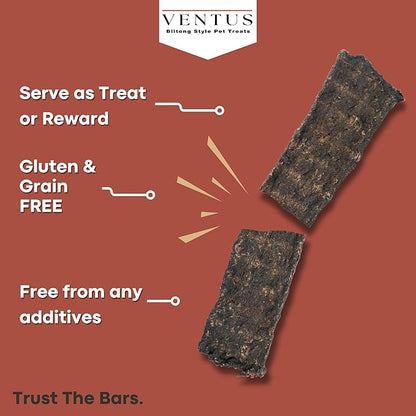 VENTUS Jerky Crunch Bars - Single Ingredient Venison Jerky Dog Training Treats, Healthy Air Dried