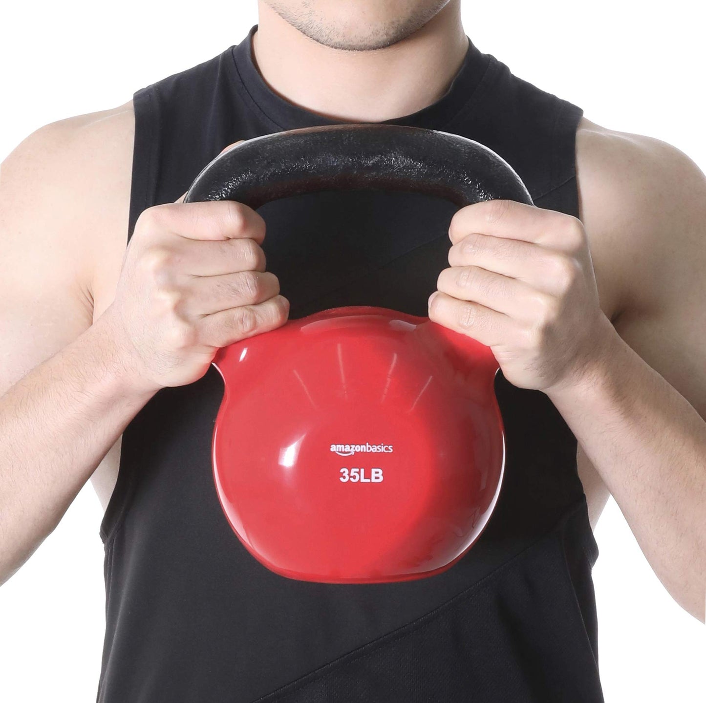 Amazon Basics Vinyl Kettlebell for Strength Training and Workout, 35 Pounds, Textured Handle, Red